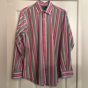 Polo Ralph Lauren Curham Classic Fit LS Button Down Shirt Stripes Pink Green L